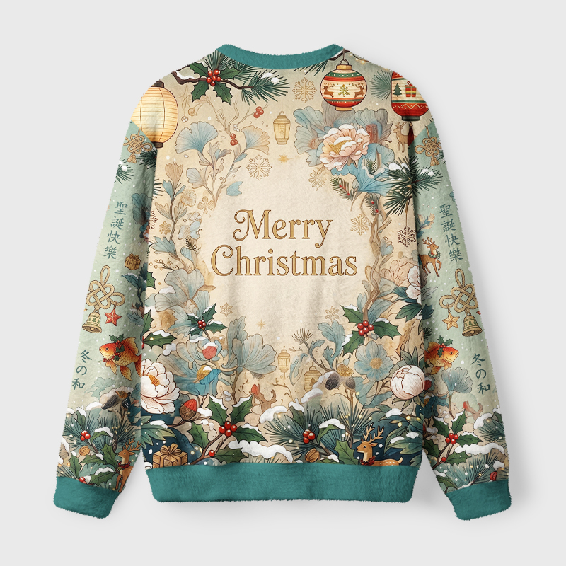 Tokyo-Tiger Lucky Koi Cat Fuzzy Christmas Ugly Sweatshirt
