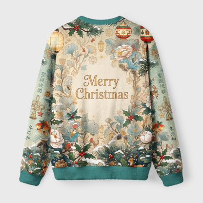 Tokyo-Tiger Lucky Koi Cat Fuzzy Christmas Ugly Sweatshirt