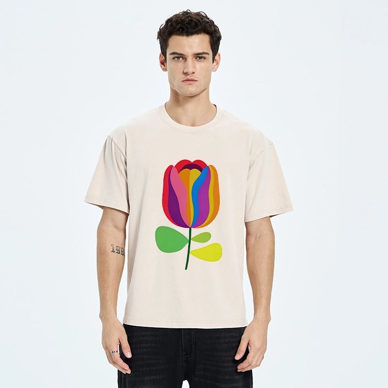 Tokyo‑Tiger Rainbow Tulip Bloom Washed T‑Shirt