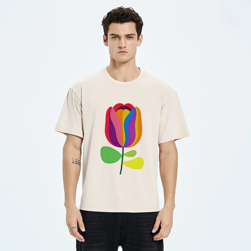 Tokyo‑Tiger Rainbow Tulip Bloom Washed T‑Shirt