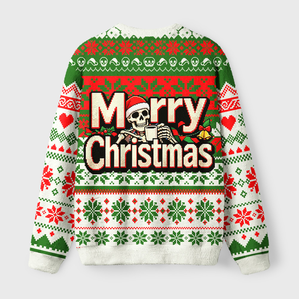 Tokyo-Tiger Overtime‑Skeleton Christmas Fuzzy Christmas Ugly Sweatshirt