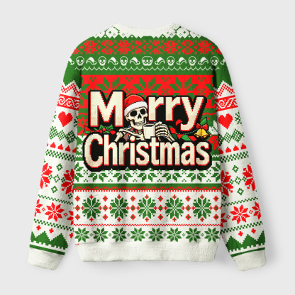 Tokyo-Tiger Overtime‑Skeleton Christmas Fuzzy Christmas Ugly Sweatshirt