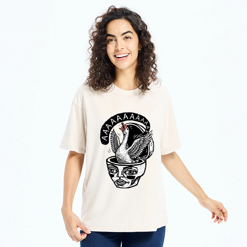 Tokyo-Tiger Weird Meme Screaming Wild Goose Graphic Washed T-Shirt