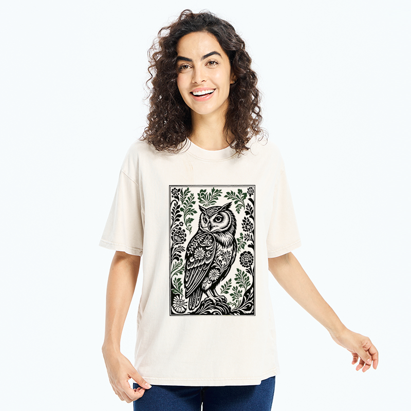 Tokyo-Tiger Vintage Owl Art Washed T-Shirt
