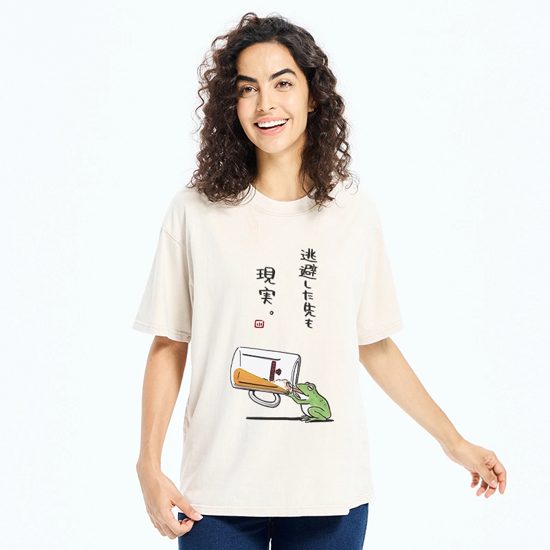 Tokyo-Tiger Chill Escape Frog Sake Graphic Washed T-Shirt