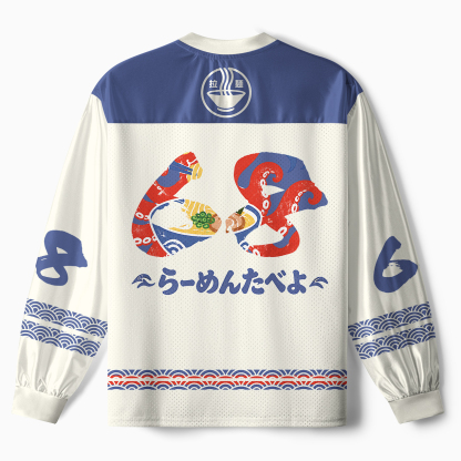 Tokyo-Tiger Japanese Retro Octopus Ramen Paneled Long Sleeve Jersey