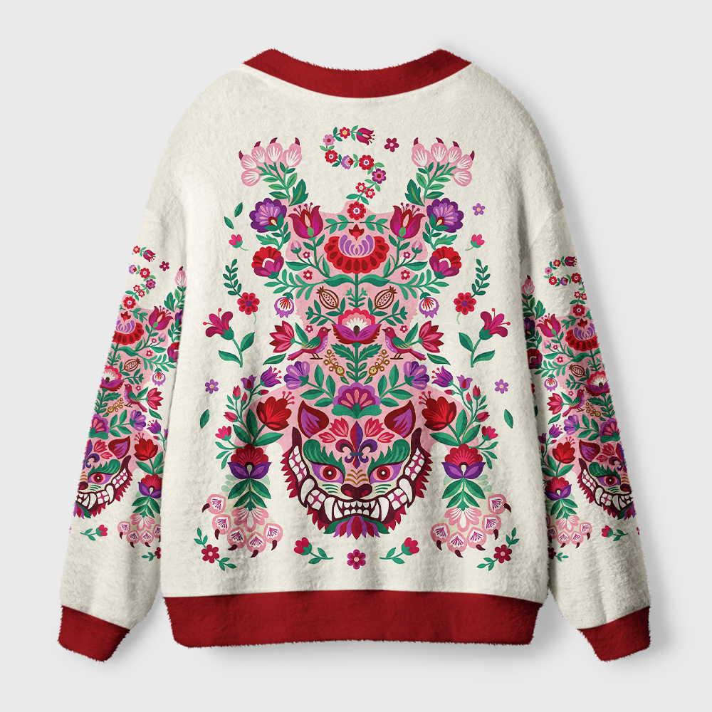 Tokyo-Tiger Floral Tiger Ugly Cardigan Sweater