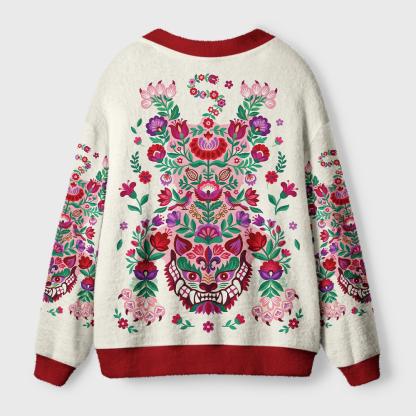 Tokyo-Tiger Floral Tiger Ugly Cardigan Sweater