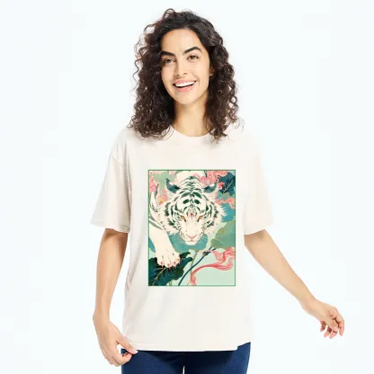 Tokyo-Tiger Oriental White Tiger Art Washed T-Shirt