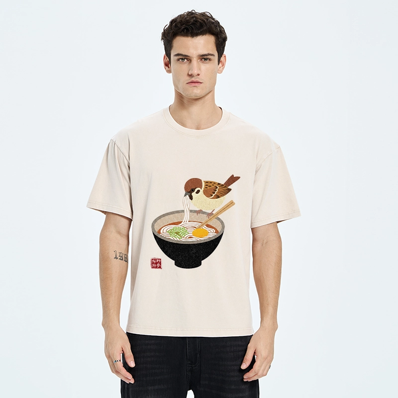 Tokyo‑Tiger Funny Bird Ramen Meme Washed T‑Shirt