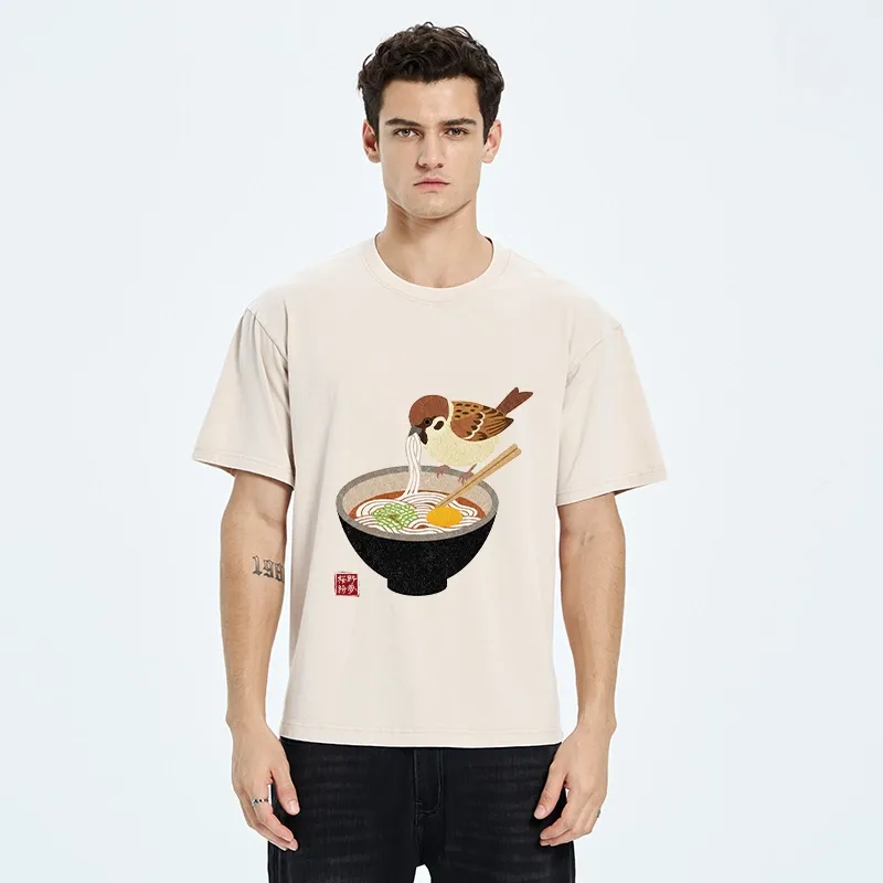 Tokyo‑Tiger Funny Bird Ramen Meme Washed T‑Shirt