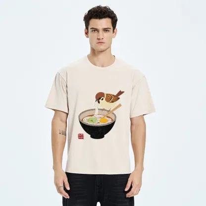 Tokyo‑Tiger Funny Bird Ramen Meme Washed T‑Shirt