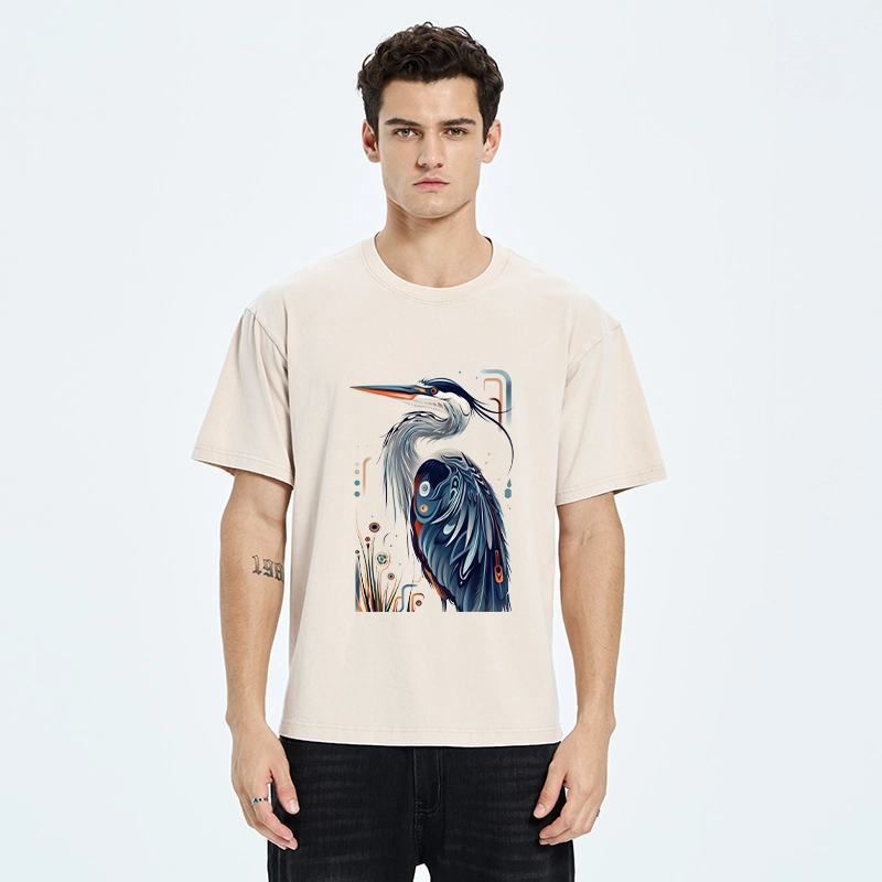 Tokyo-Tiger Stylish Blue Heron Washed T-Shirt