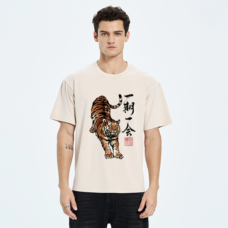 Tokyo-Tiger Japanese Ink Tiger Art Washed T-Shirt