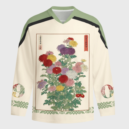 Tokyo-Tiger Traditional Bloom Print Long-Sleeve Hockey Jersey
