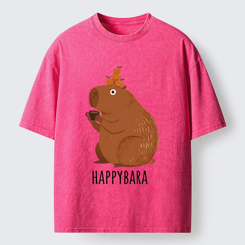 Tokyo-Tiger Cute Capybara Drinking Coffee Washed T-Shirt
