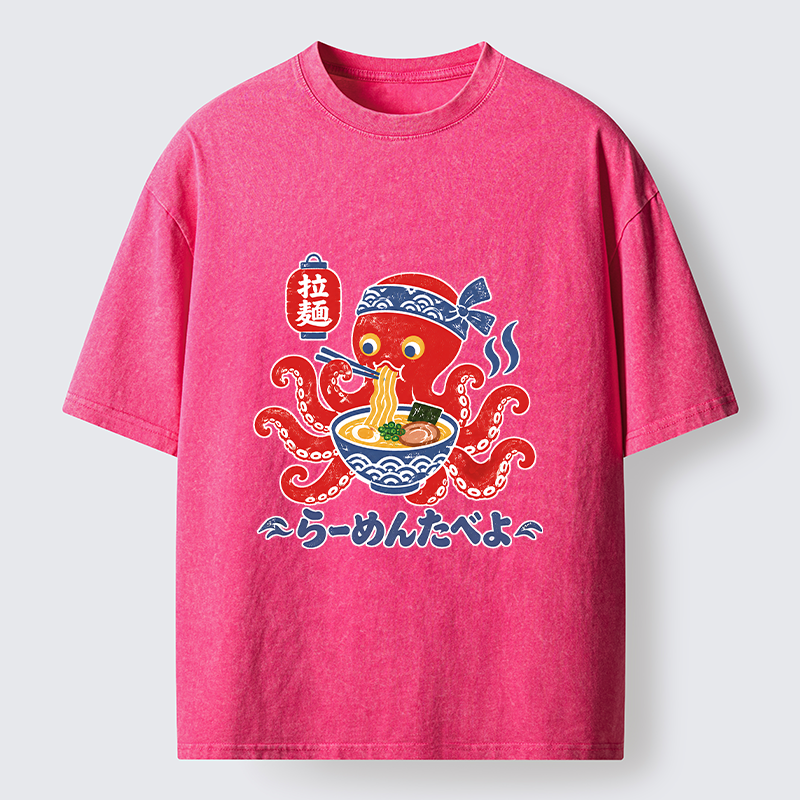 Tokyo-Tiger Vintage Octopus Eating Ramen Washed T-Shirt