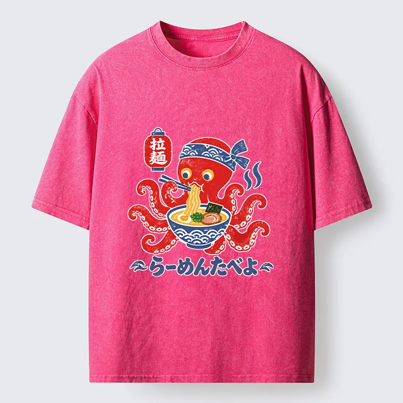 Tokyo-Tiger Vintage Octopus Eating Ramen Washed T-Shirt