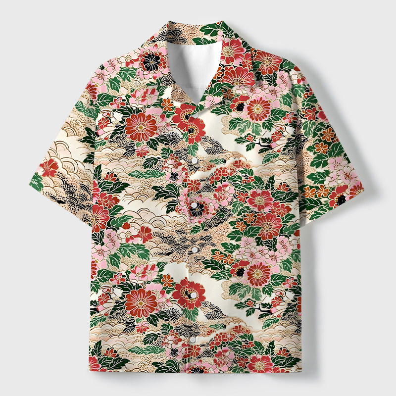Tokyo-Tiger Floral Splendor Cuban Collar Shirt