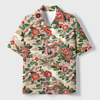 Tokyo-Tiger Floral Splendor Cuban Collar Shirt