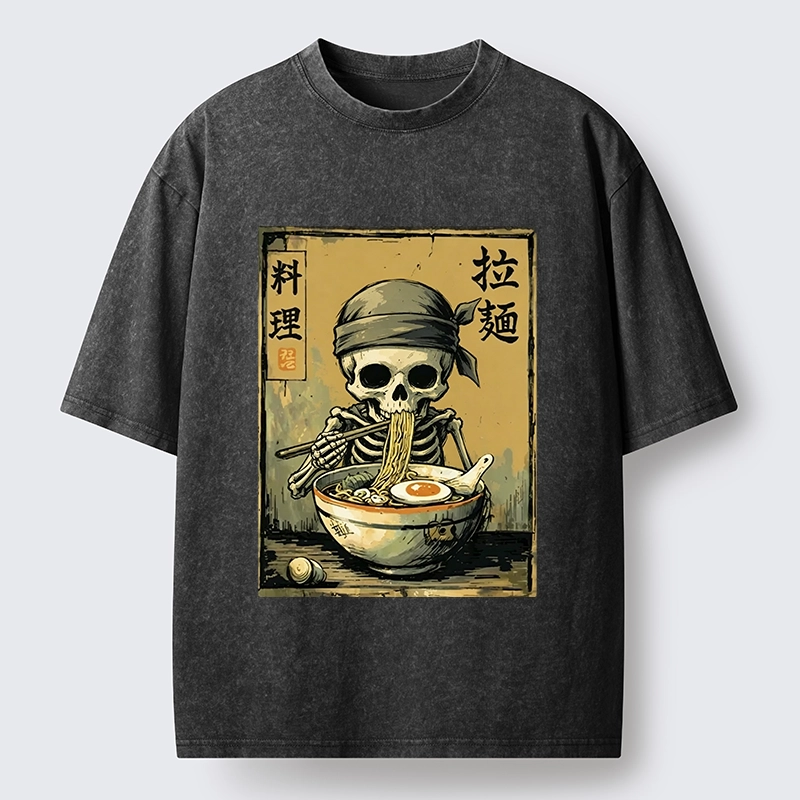 Tokyo‑Tiger Funny Skeleton Ramen Washed T‑Shirt