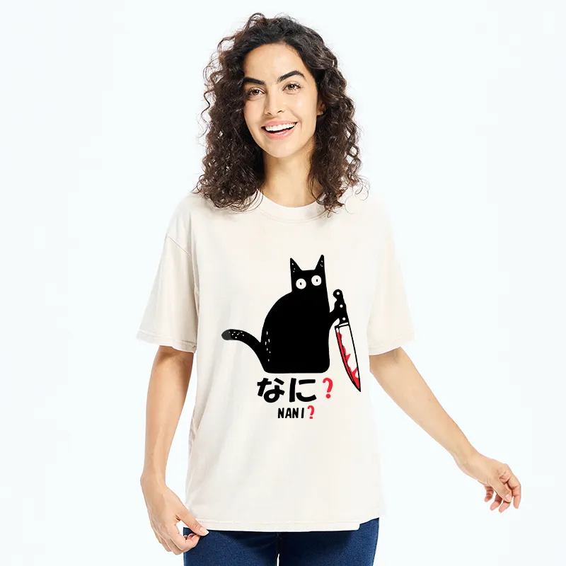 Tokyo-Tiger A Puzzled Cat Holding A Knife Washed T-Shirt