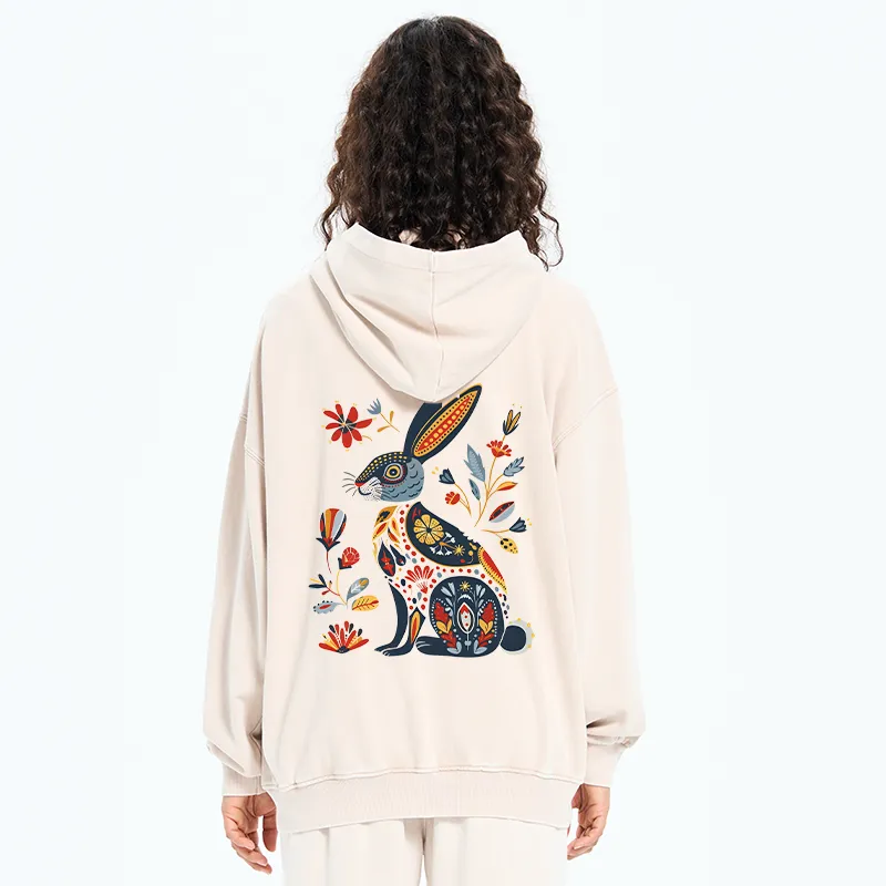 Tokyo-Tiger Folk Hare Bloom Washed Zip Hoodie
