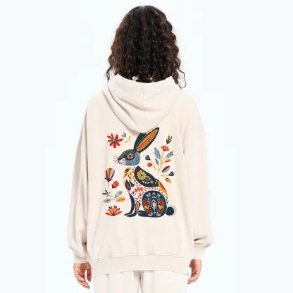 Tokyo-Tiger Folk Hare Bloom Washed Zip Hoodie