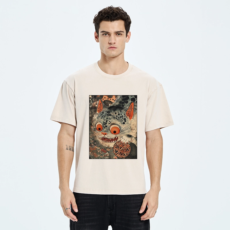 Tokyo‑Tiger Funny Yokai Cat Washed T‑Shirt