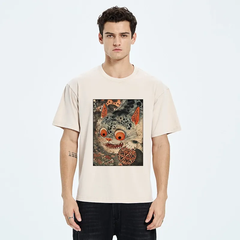 Tokyo‑Tiger Funny Yokai Cat Washed T‑Shirt