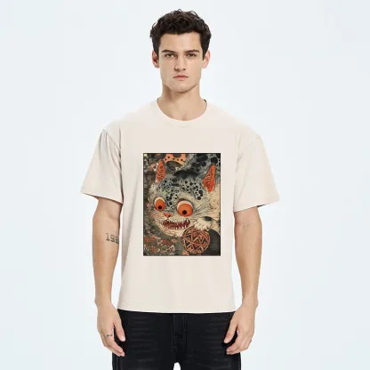 Tokyo‑Tiger Funny Yokai Cat Washed T‑Shirt