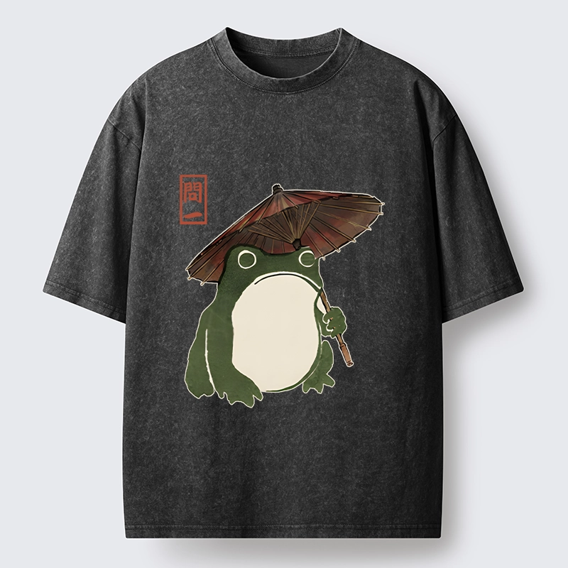 Tokyo‑Tiger Zen Frog Vibe Washed T‑Shirt