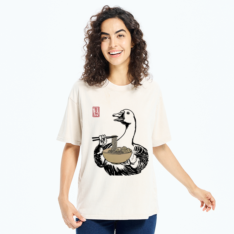 Tokyo-Tiger Goose Eating Ramen Washed T-Shirt
