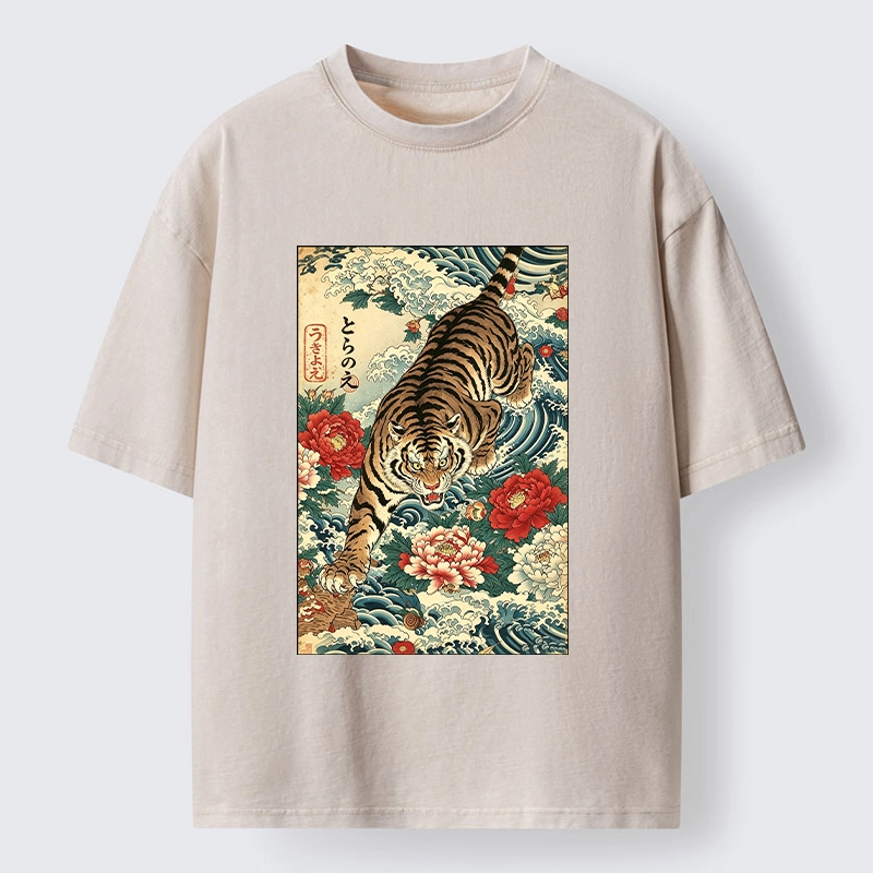 Tokyo‑Tiger Retro Wave Tiger Washed T‑Shirt