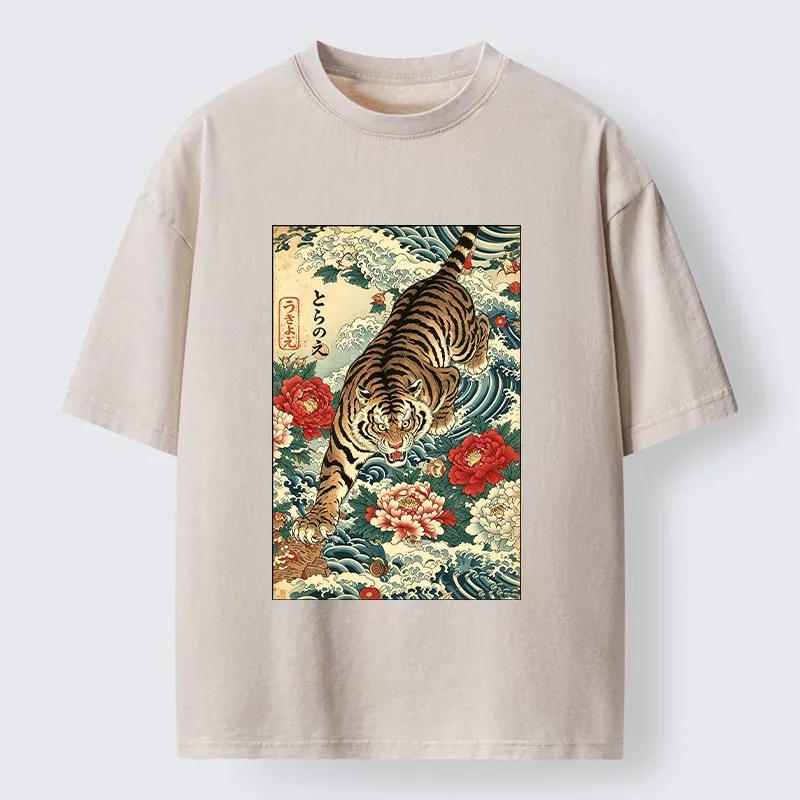 Tokyo‑Tiger Retro Wave Tiger Washed T‑Shirt