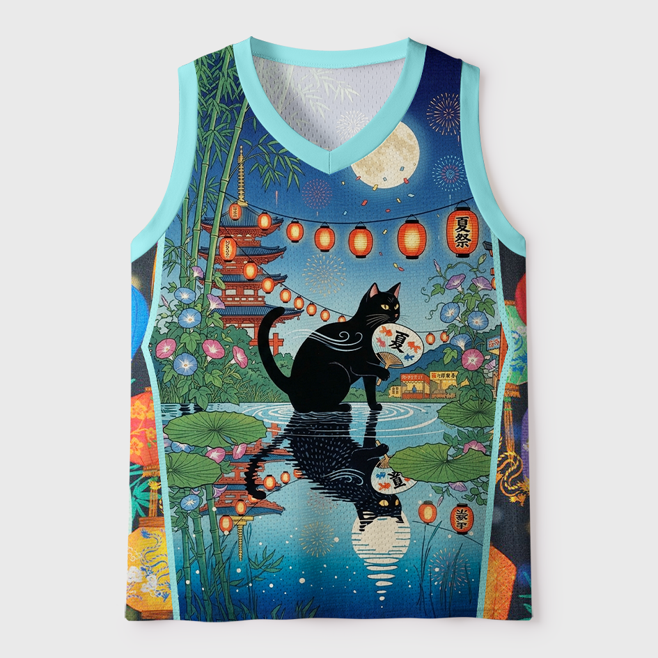 Tokyo-Tiger Tsuki to Hanabi Natsu Matsuri Black Cat Mesh Tank Top