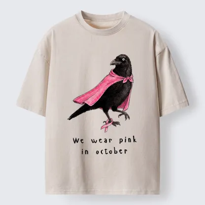 Tokyo-Tiger Pink Ribbon Raven Breast Cancer Awareness Washed T-Shirt