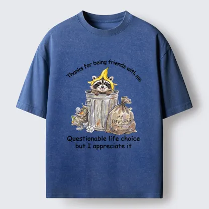 Tokyo-Tiger Funny Raccoon Friend Washed T-Shirt