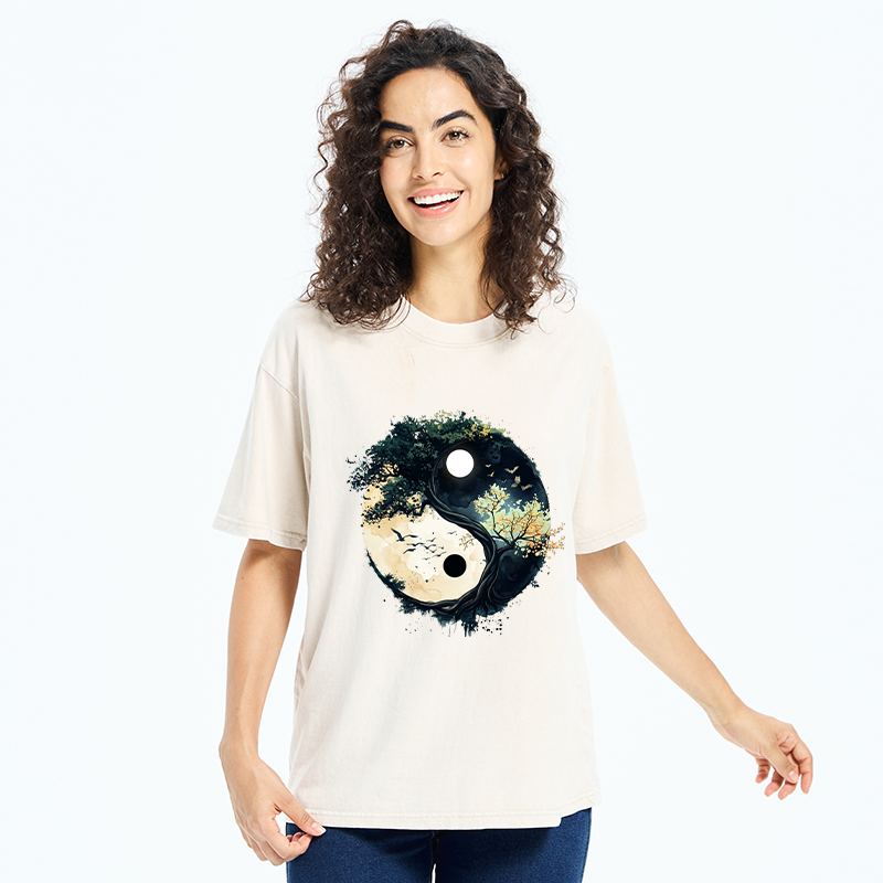 Tokyo-Tiger Yin Yang Tree Nature Washed T-Shirt