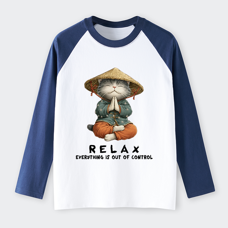 Tokyo-Tiger Zen Relax Cat Graphic Raglan Long Sleeve T-shirt