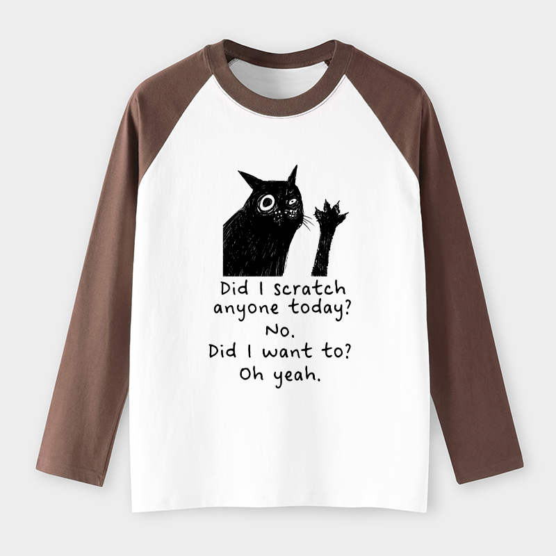 Tokyo-Tiger Black Cat Scratches People Raglan Long Sleeve T-shirt