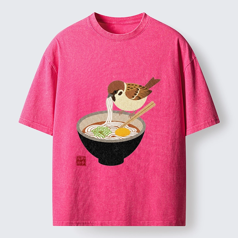 Tokyo‑Tiger Funny Bird Ramen Meme Washed T‑Shirt