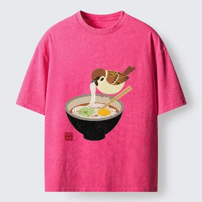 Tokyo‑Tiger Funny Bird Ramen Meme Washed T‑Shirt