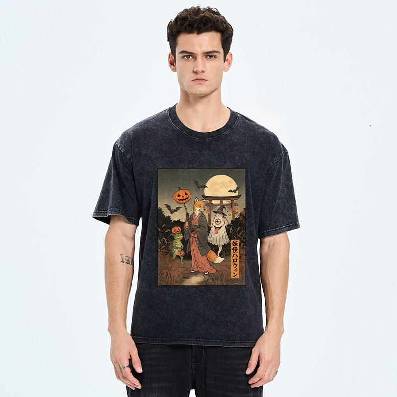 Tokyo‑Tiger Yokai Halloween Crew Washed T‑Shirt