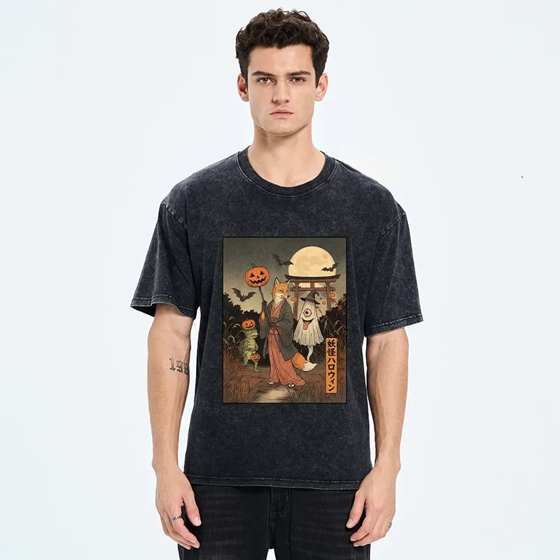 Tokyo‑Tiger Yokai Halloween Crew Washed T‑Shirt