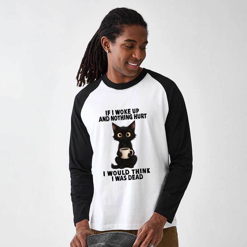 Tokyo-Tiger Funny Cute Black Cat And Coffee Meme Raglan Long Sleeve T-shirt
