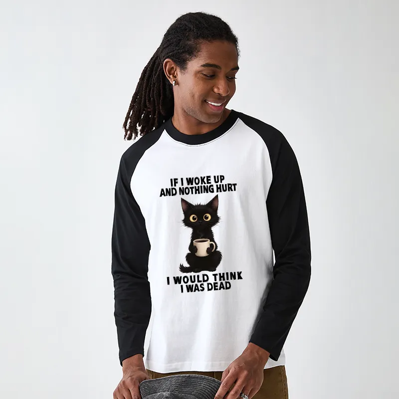 Tokyo-Tiger Funny Cute Black Cat And Coffee Meme Raglan Long Sleeve T-shirt