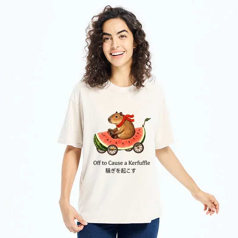 Tokyo-Tiger Capybara Drive Watermelon Car Washed T-Shirt