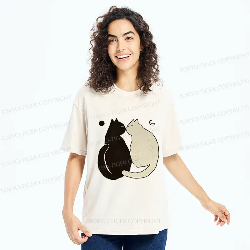 Tokyo-Tiger Yin Yang Cat Zen Washed T-Shirt