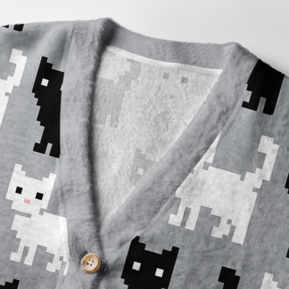 Tokyo-Tiger Retro Pixel Black White Cat Ugly Cardigan Sweater
